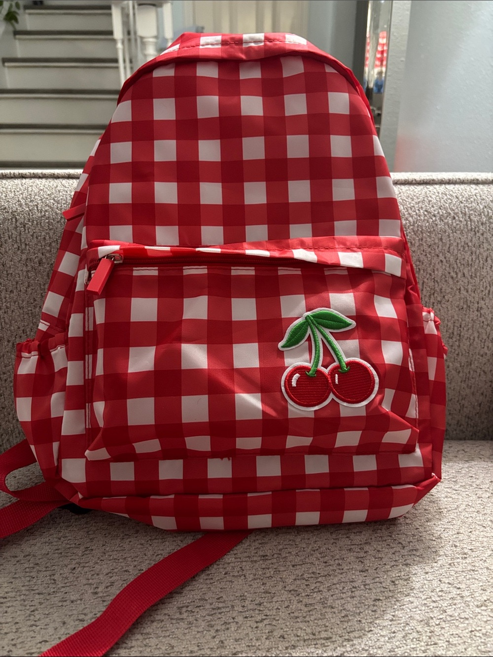 Red Gingham  Backpack with Cherry Patch